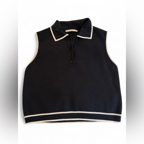 Abercrombie & Fitch Black Sleeveless Polo Sweater Vest S Crop - Picture 4 of 11